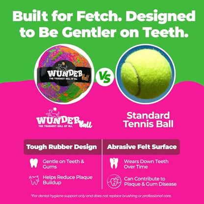 WACKYwalk'r WUNDERball Durable Dog Fetch Toy – Indestructible Natural Rubber Ball, Safer Than Tennis Balls, Floats for Indoor & Outdoor Play, Handmade in North America, Swirl Medium (up to 40 lbs.)