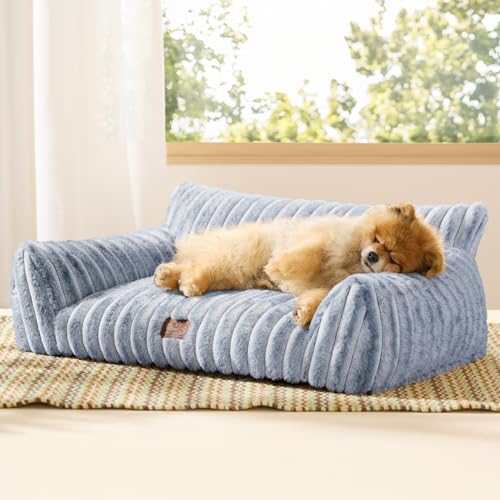 Bedsure ComfyFleece Cute Cat Couch for Pets - Fluffy Small Dog Sofa with Premium Soft Corduroy Fleece, Pet Sofa with Washable Cover, Supportive Dog Couch Bed for Small Dogs, 30inch, Blue Indigo - color: Blue Indigo, size: 30x20x10"