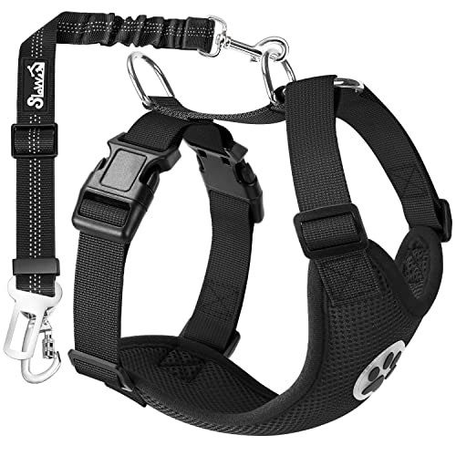 Lukovee Dog Car Harness Seat Belt, Adjustable Mesh Breathable Vest with Elastic Bungee Tether, Soft Padded 2-in-1 Safety Car Harness Seatbelt for Small Medium Large Dogs (Black,XXS) - color: Black, size: XX-Small