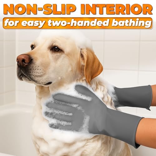 Cat and Dog Shampoo Gloves with 3000 Soft Bristles – 2-in-1 Dog Bath Gloves 11.6", Durable Silicone, Saves Shampoo | Massage, Grooming & Clean Wet or Dry – Made for Every Breed and Coat Style (Grey) - color: Grey
