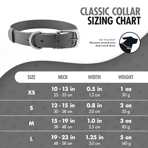 Tuff Pupper Classic Heavy Duty Dog Collar | 10x Stronger Than Leather | 100% Waterproof & Odor Proof Dog Collar | Tough Rust-Proof All Metal Hardware - color: Cool Gray