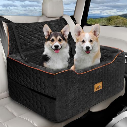 Dog Car Seat for Medium/Large Dogs, Washable Dog Booster Seat Under 60 lbs or 2 Small Dogs, Multi-Functional Pet Car Seat with Thick Cushion, 2 Safety Leashes (Black) - color: Black