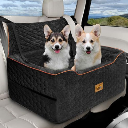 Dog Car Seat for Medium/Large Dogs, Washable Dog Booster Seat Under 60 lbs or 2 Small Dogs, Multi-Functional Pet Car Seat with Thick Cushion, 2 Safety Leashes (Black) - color: Black