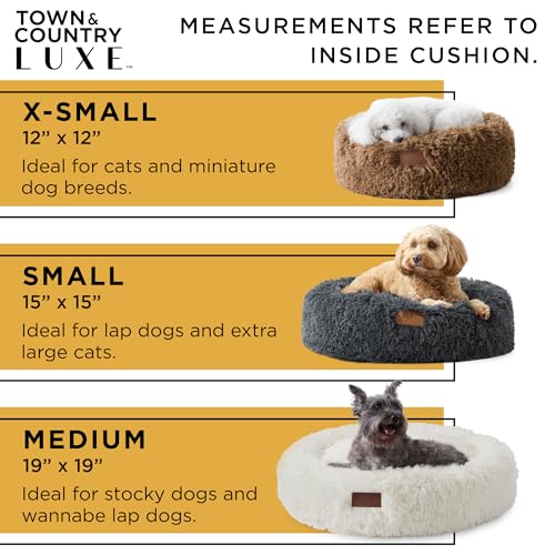 Town & Country Luxe CuddleTown Fuzzy Solid Donut Pet Bed, Soft, Cozy & Calming, Water Repellent, Non-Slip Bottom, 100% Machine Washable, Cream, Medium 28"x28"x7" Round - color: Cream, size: Medium 28"x28"x7" Round