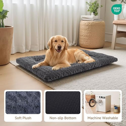 Washable Dog Bed Mat Crate Pad Soft Fluffy Pet Kennel Beds Dog Sleeping Mattress for Large Jumbo Medium Small Dogs, 53 x 36 Inch, Grey - color: Grey, size: 53.00" x 36.00" x 1.50"