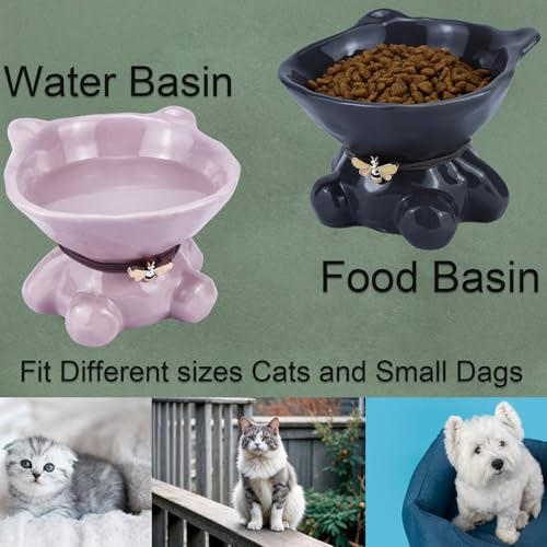 5.4 Inch Wide 15° Raised Kitten Supplies Cat Bowl Elevated Cat Bowls Whisker Friendly Cute Ceramic Tilted Food Bowls for Indoor Cats Dishwasher and Microwave Safe Gray Cats Water Bowl - color: Grey Ceramic Cat Water Bowl