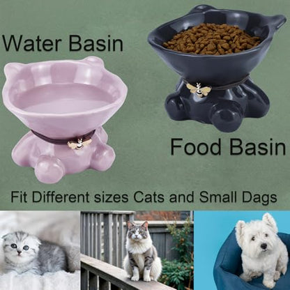 Cat Bowl Elevated Cat Bowls Whisker Friendly Cute Ceramic Tilted Food Bowls for Indoor Cats 5.4 Inch Wide 15° Raised Kitten Supplies Dishwasher and Microwave Safe Gray Cats Water Bowl - color: Grey Ceramic Cat Food Bowl