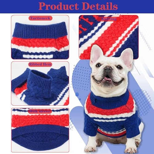 Buffalo Small Dog Sweater Football Theme Turtleneck Knit Dog Sweaters for Small Pets Warm Winter Cat Dog Clothes - color: blue&red, size: Medium