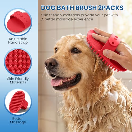 Double-Sided Pet Grooming Rake - 4-in-1 Professional Pet Grooming Kit Deshedding Dematting Tool for Dogs Cats Extra-Wide Grooming Brush & Deshedder Comb for Long & Short Haired Pets (Red Kit 4PCS) - color: Red