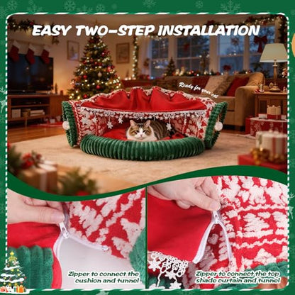 Cat Tunnel Bed, 2-in-1 Cat Tunnels for Indoor Cats, Soft Washable Covered Pet Cave Bed, Play Tube Pet Toys for Cats, Rabbits, and Small Animals