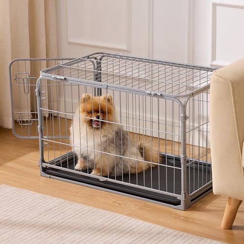 ZOMISIA Collapsible Dog Crate for Small Dogs - 30 inch Escape Proof Metal Dog Kennel with Double Door, Easy Assembly Foldable Dog Cage with Removable Tray, Indoor Outdoor Use, Silver Gray - size: 30.0"L x 18.6"W x 19.0"H