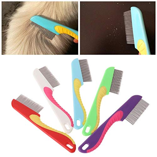 Pet Comb Cat Comb Dense Teeth Massage Clean Hair Stainless Steel Animal Grooming Brushes 5Pcs