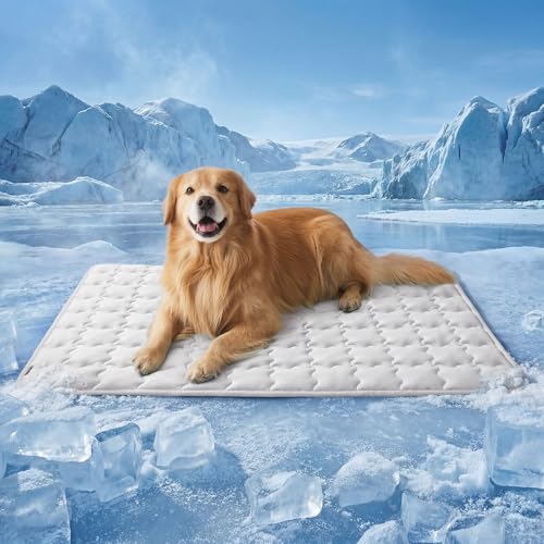 Bedsure Cooling Dog Mat Extra Large, Q-Max>0.5 XXLThin Breathable Cold Crate Pad for Pet, Portable Washable Kennel Bed for Summer Active Dog with Chill Soothing Fabric to Rapid Cooling, 48x30, Grey - color: Pearl Grey, size: 48" x 30" (XXL)