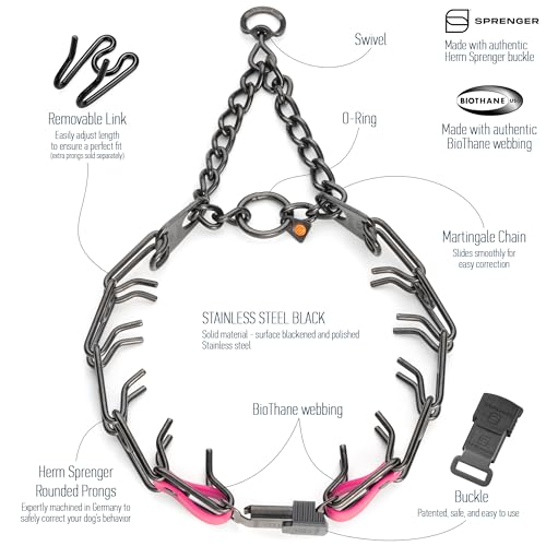 Herm Sprenger Black Stainless Steel Dog Collar with Quick Release ClicLock Buckle and Biothane Insert Training Collar Made in Germany (Passionfruit Pink, 25in x 4.0mm(Neck Size up to21-22in)) - color: Passionfruit Pink, size: 25in x 4.0mm(neck size up to2