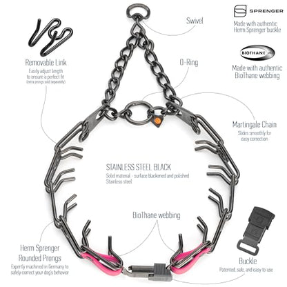 Herm Sprenger Black Stainless Steel Dog Collar with Quick Release ClicLock Buckle and Biothane Insert Training Collar Made in Germany (Passionfruit Pink, 25in x 4.0mm(Neck Size up to21-22in)) - color: Passionfruit Pink, size: 25in x 4.0mm(neck size up to2