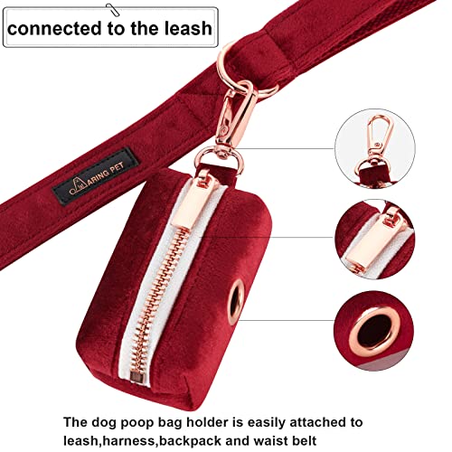 ARING PET Dog Waste Bag Dispenser, Soft Velvet Doggy Poop Bags Holders Attach to Any Leashes, Portable Washable Christmas Pet Waste Pouch Dispenser with Metal Zipper - color: A:christmas red