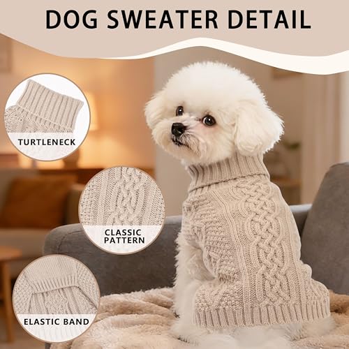 Dog Sweaters Small Dog Clothes Winter Turtleneck Puppy Sweater Warm Pet Cat Sweater Doggy Pullover Outfit with Twisted Design XS~XL (Beige, X-Large) - color: BEIGE, size: X-Large