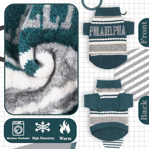 Small Dog Sweater Football Theme Turtleneck Knit Dog Sweaters for Small Pets Warm Winter Cat Dog Clothes - color: green&gray, size: Small