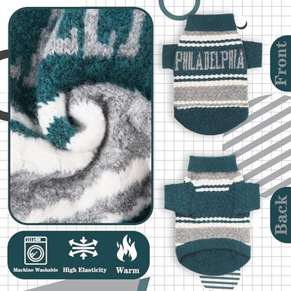 Small Dog Sweater Football Theme Turtleneck Knit Dog Sweaters for Small Pets Warm Winter Cat Dog Clothes - color: green&gray, size: Large