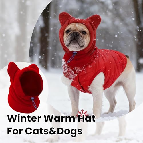Dog Snood Winter Hood with Ear Protection, Fleece Neck Warmer for Dogs, (Red, Small) - color: Red, size: Small