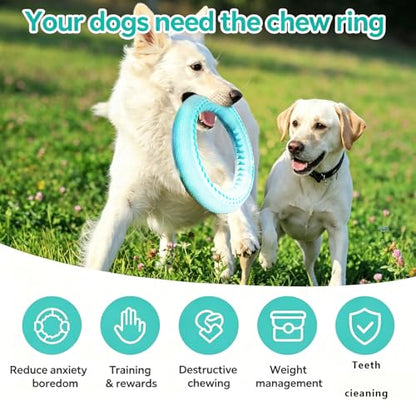 Dog Chew Ring Toy, Durable Rubber Teething Ring Aggressive Chewers, Non-Toxic Dental Cleaning Toy for Small & Medium Dogs, Interactive Fetch Tug Toy Mint Blue