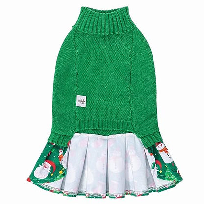 CuteBone Christmas Green Dog Sweater Dress Turtleneck Puppy Sweater with Bowtie Leash Hole Pullover Winter Dress for Small Dogs - color: Merry Christmas 2, size: Small