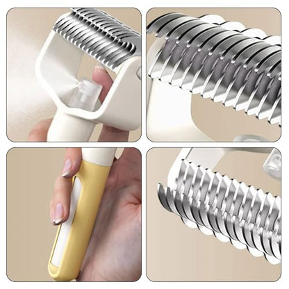 Dual-Sided Pet Grooming Comb for Dogs and Cats, Stainless Steel Dematting Undercoat Rake, 2-in-1 Deshedding Brush with Spray for Long Hair (Yellow) - color: Yellow