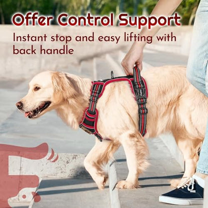 Eagloo Dog Harness Medium Sized, Easy Wearing with 3 Buckles, Adjustable No Pull Pet Harness with 2 Rings for Walking, No Chock Reflective Soft Padded Vest with Control Handle, Black & Red, M - color: Black & Red, size: Medium