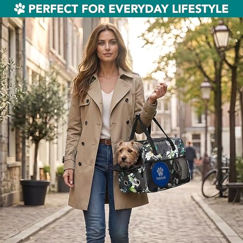 PetAmi Dog Purse Carrier for Small Dogs Cats, TSA Airline Approved Soft-Sided Pet Carrier with Pockets, Ventilated Travel Tote Bag with Bed & Shoulder Strap, Puppy Kitten, Max 12 lbs, Floral Gray - color: Floral Gray