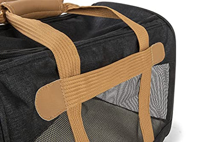 Sherpa Element Travel Pet Carrier, Airline Approved, Padded & Washable, Includes Mesh Windows & Spring Frame, Black and Tan, Large