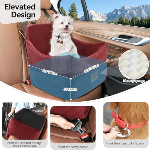 GL GLENSLAVE Dog Car Seat for Small/Medium Dogs, Dog Booster Car Seats with Thick Cushion for Dogs Under 35lbs, Detachable Washable Pet Carseat with Storage Pockets, 2 Safety Belts(Red) - color: Red