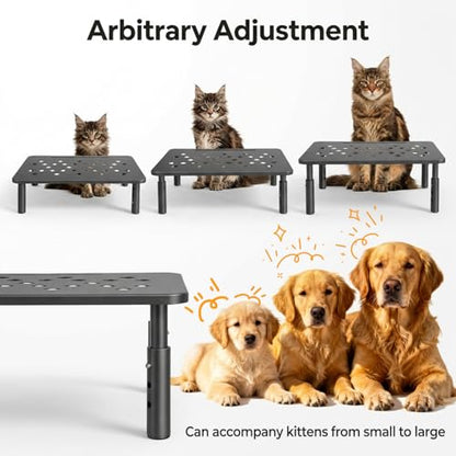 Raised Automatic Cat Feeder Stand for Double Bowl Feeders, Carbon Steel 14.57 x 9.25 in, 3 Adjustable Heights 3.94-5.5 in, Non-Slip, Fits Feeders & Water Dispensers, No-Drill (Black) - color: Black