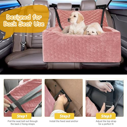 Dog Car Seat for Medium/Large Dog Booster Seat Under 60 lbs or 2 Small Dogs, Multi-Functional Pet Car Seat with Thick Cushion, 2 Safety Leashes (Pink) - color: Pink