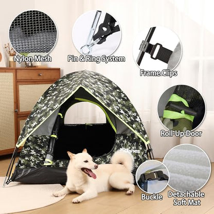 GDanes Camouflage Dog Tent House - Portable Indoor/Outdoor Dog Bed with Soft Pad for Large Dogs, 42 x 42 x 32 Inches - style: Camo