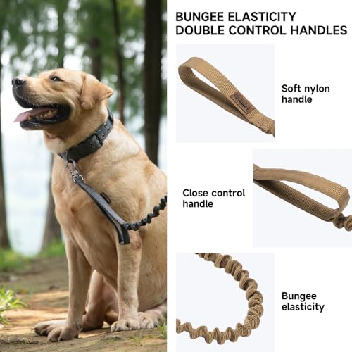 EXCELLENT ELITE SPANKER Military Bungee Dog Leash Elastic Leads Rope with 2 Padded Control Handle for Medium and Small Dogs (Coyote Brown) - color: Coyote Brown