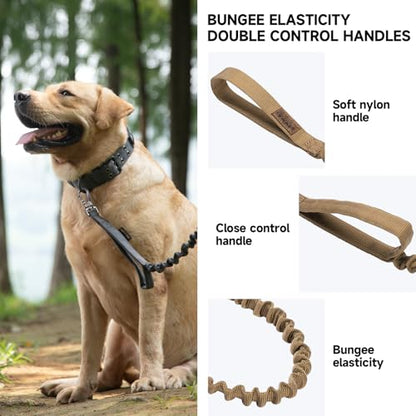 EXCELLENT ELITE SPANKER Military Bungee Dog Leash Elastic Leads Rope with 2 Padded Control Handle for Medium and Small Dogs (Coyote Brown) - color: Coyote Brown
