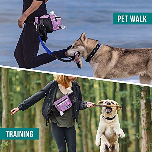 PetAmi Dog Fanny Pack, Treat Pouch for Dog Walking, Training, Built in Poop Bag Dispenser, Water Bottle Holder, Collapsible Bowl, Pet Treat Waist Belt for Hiking, Running, Kibbles (Purple) - color: Purple