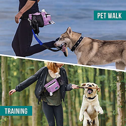 PetAmi Dog Fanny Pack, Treat Pouch for Dog Walking, Training, Built in Poop Bag Dispenser, Water Bottle Holder, Collapsible Bowl, Pet Treat Waist Belt for Hiking, Running, Kibbles (Purple) - color: Purple