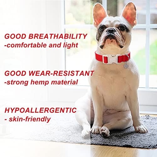 DOGWONG Cotton Hemp Dog Collar, Heavy-Duty Red Dog Collar Adjustable Soft Natural Fabric Pet Dog Collar Cute Wedding Puppy Necklace for Small Medium Large Dogs - color: A: Red, size: X-Small
