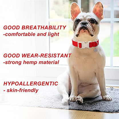 DOGWONG Cotton Hemp Dog Collar, Heavy-Duty Red Dog Collar Adjustable Soft Natural Fabric Pet Dog Collar Cute Wedding Puppy Necklace for Small Medium Large Dogs - color: A: Red, size: X-Small
