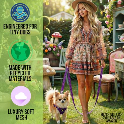 EcoBark Step in Dog Harness - Eco-Friendly Teacup Dog Harnesses for XXS, XS, and Small Dogs - Reflective and Adjustable Mini Body Halter Vest -Tiny Soft Mesh Toy Breed Harness (XXXS,Purple) - color: Purple, size: XXXS- 2 to 3 lbs- Chest up to 10 in (Pack