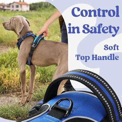 rabbitgoo Dog Harness Medium Sized, No Pull Easy On & Off with 3 Buckles Pet Harness, Adjustable Soft Walking Vest with 2 Clips and Handle, Reflective for Medium Dogs, Blue, M - color: Blue, size: Medium