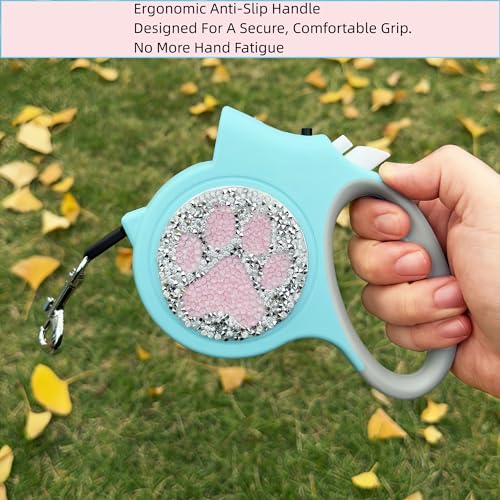 Led Retractable Dog Leash – 16ft Leash with Handcrafted Sparkle Detail Tangle-Free One-Hand Brake Soft Grip Handle for Small & Medium Dogs Up to 77lbs (DL-Lake Blue) - color: DL-Lake Blue