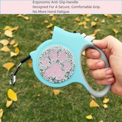 Led Retractable Dog Leash – 16ft Leash with Handcrafted Sparkle Detail Tangle-Free One-Hand Brake Soft Grip Handle for Small & Medium Dogs Up to 77lbs (DL-Lake Blue) - color: DL-Lake Blue