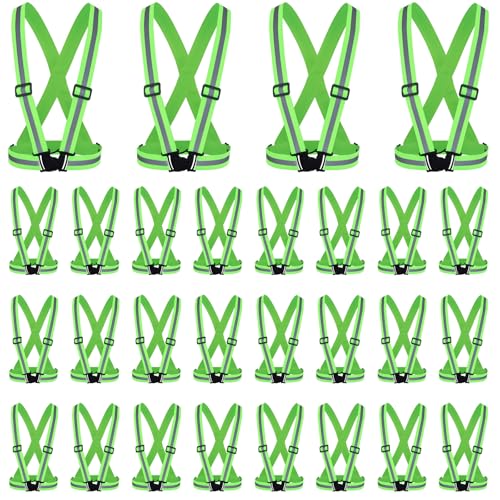 Hercicy 30 Pcs Green Reflective Vest High Visibility Safety Vest Adjustable Straps for Job Site Crew Construction Traffic Control Warehouse Use (Green) - color: Green
