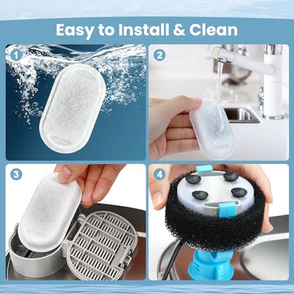 Cat Water Fountain Filters Replacement, 16 Pcs Pet Water Fountain Filter with 16 Pcs Foam Sponges for 67oz/2L & 108oz/3.2L Stainless Steel Pet Cat Water Fountain Dispenser Filters
