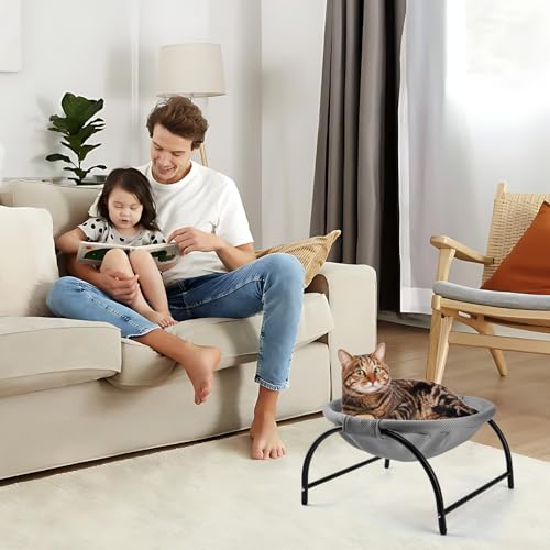 LIFLIX Raised Cat Hammock Bed, Free Standing Cat Cot with Washable Mesh, Pet Bed for for Kittens, 17.1 x 17 x 9.5 inches - color: Grey