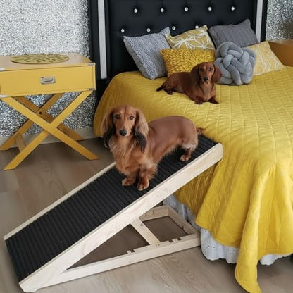 AlphaPaw - Original Natural Wood PawRamp for Small & Large Dogs - No Assembly Required - Adjustable Height Pet Ramp for Bed, Couch, Stairs (Dark Brown) - color: Darkbrown