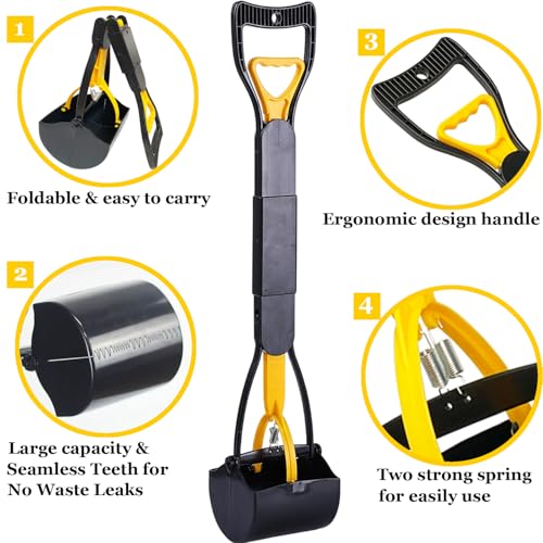 ienjoyed 2-Pack Pooper Scooper for Large Small Dogs Heavy Duty, 32" Long Handle Poop Scoop for Yard, Grass, Gravel, Dog Poop Grabber with High Strength Material and Durable Spring - size: 32 inches(2-Pieces)