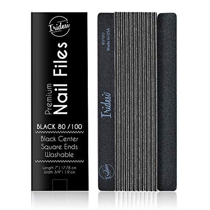 Professional Nail Files Black Washable Emery Boards 7 Inches Long Square End Serrated Edge 12 Fingernail Files Per Pack (80/100)